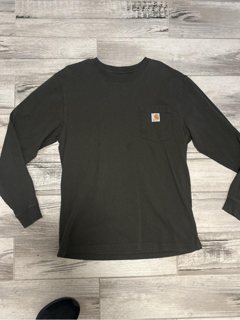 Men green carhartt pocket long sleeve tee size m 100% cotton